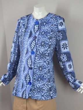 Desigual Blue Patterned Women's Jacket Blazer Fall Flower Print Sz 40